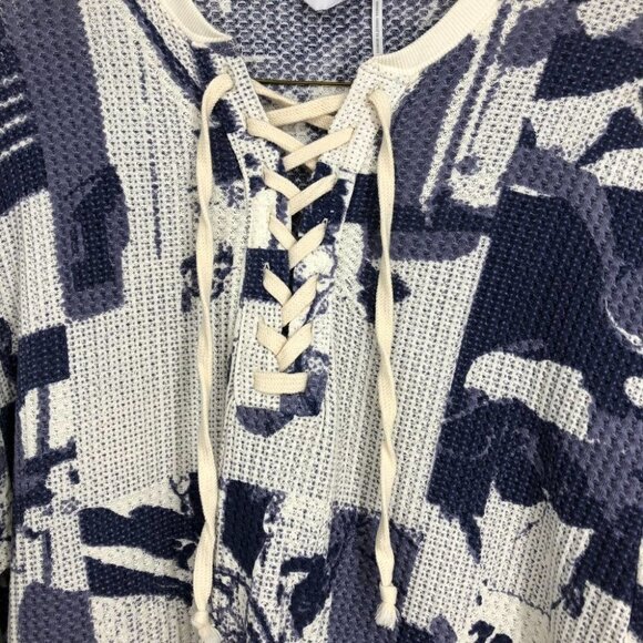 Urban Outfitters Out From Under  Blue & White Lace-Up Knit Henley Top size S - Picture 8 of 13